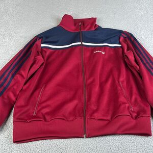 VINTAGE ADIDAS Track Suit Jacket Mens XL Red Blue Burgundy Full Zip Trefoil Logo